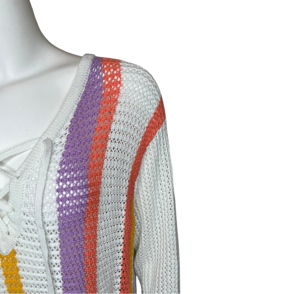 Torrid Open Stitch Boho Sweater Swim Cover Top Tunic 2X Crochet Fringe Striped - Picture 7 of 10